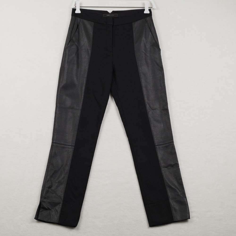 BCBGMAXAZRIA Faux Leather Panel‎ Mixed Media Slim Trousers Black Sz XXS